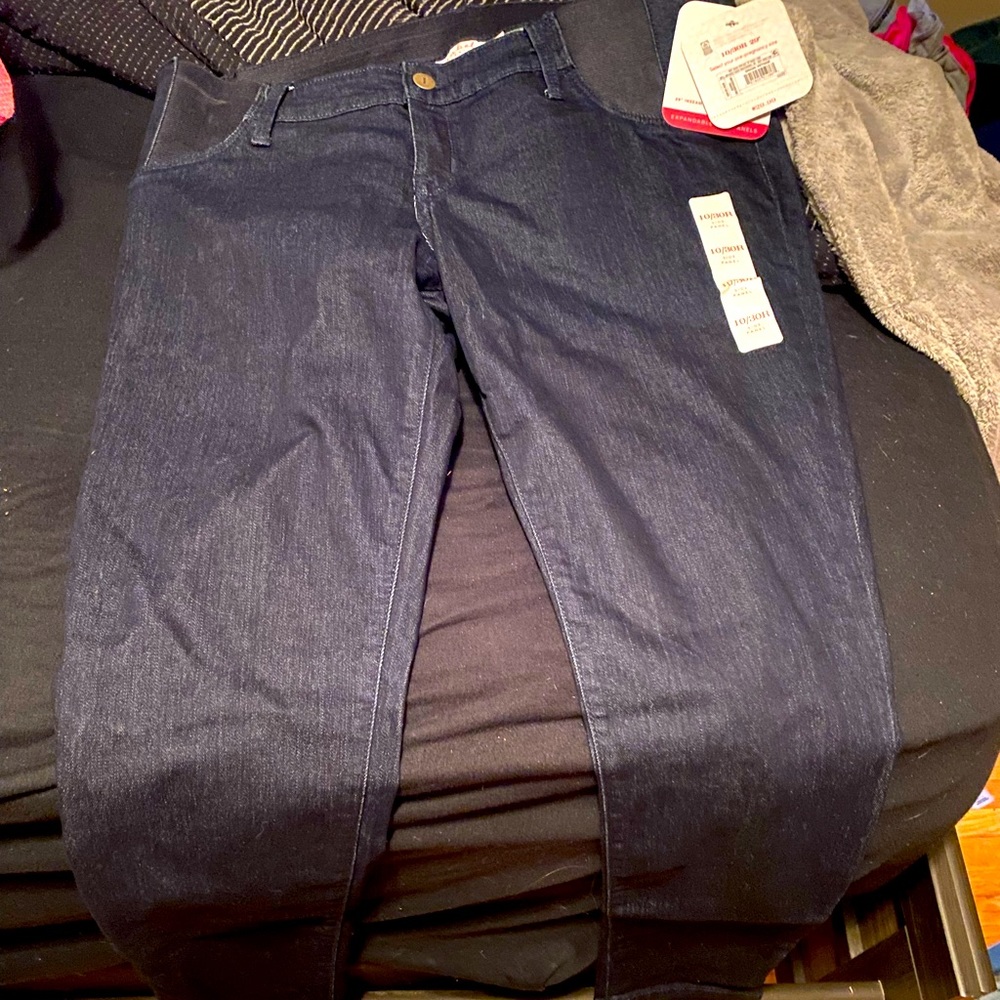 Dark blue denim maternity jeans